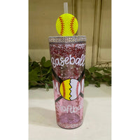 Baseball Softball Mom Glitter Tumbler with Rhinestone Lid & Straw Topper – 18 oz