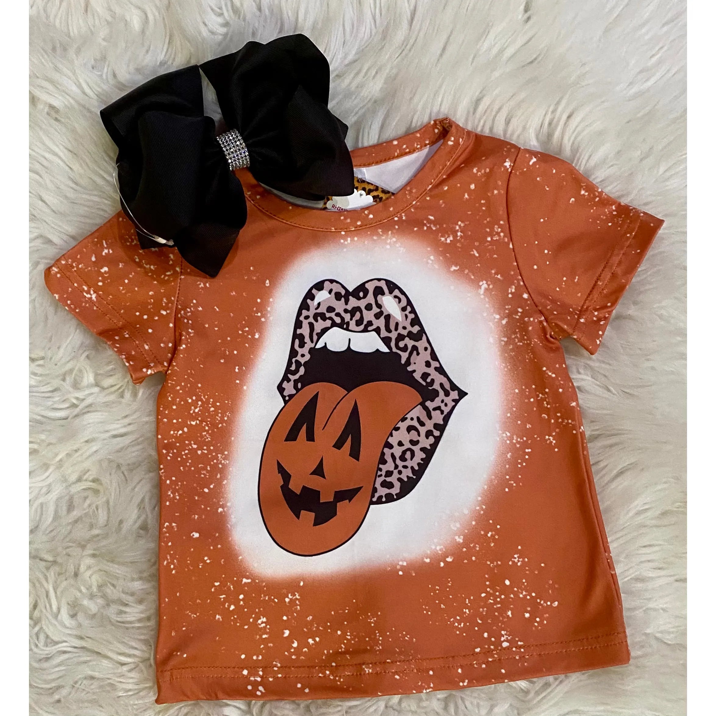 Girl's Pumpkin Tongue Faux Bleached Tee