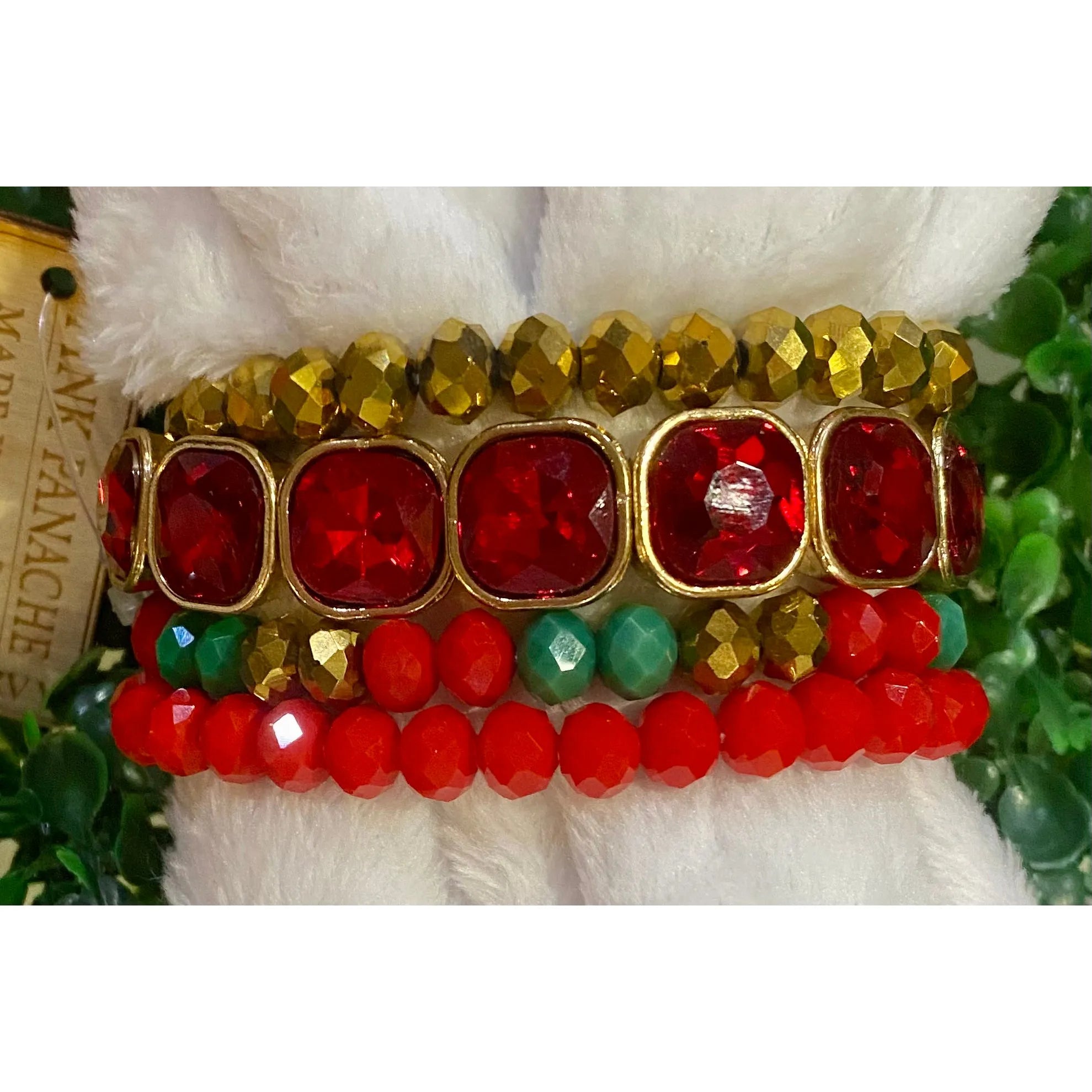 Festive Holiday Beaded Bracelet Set