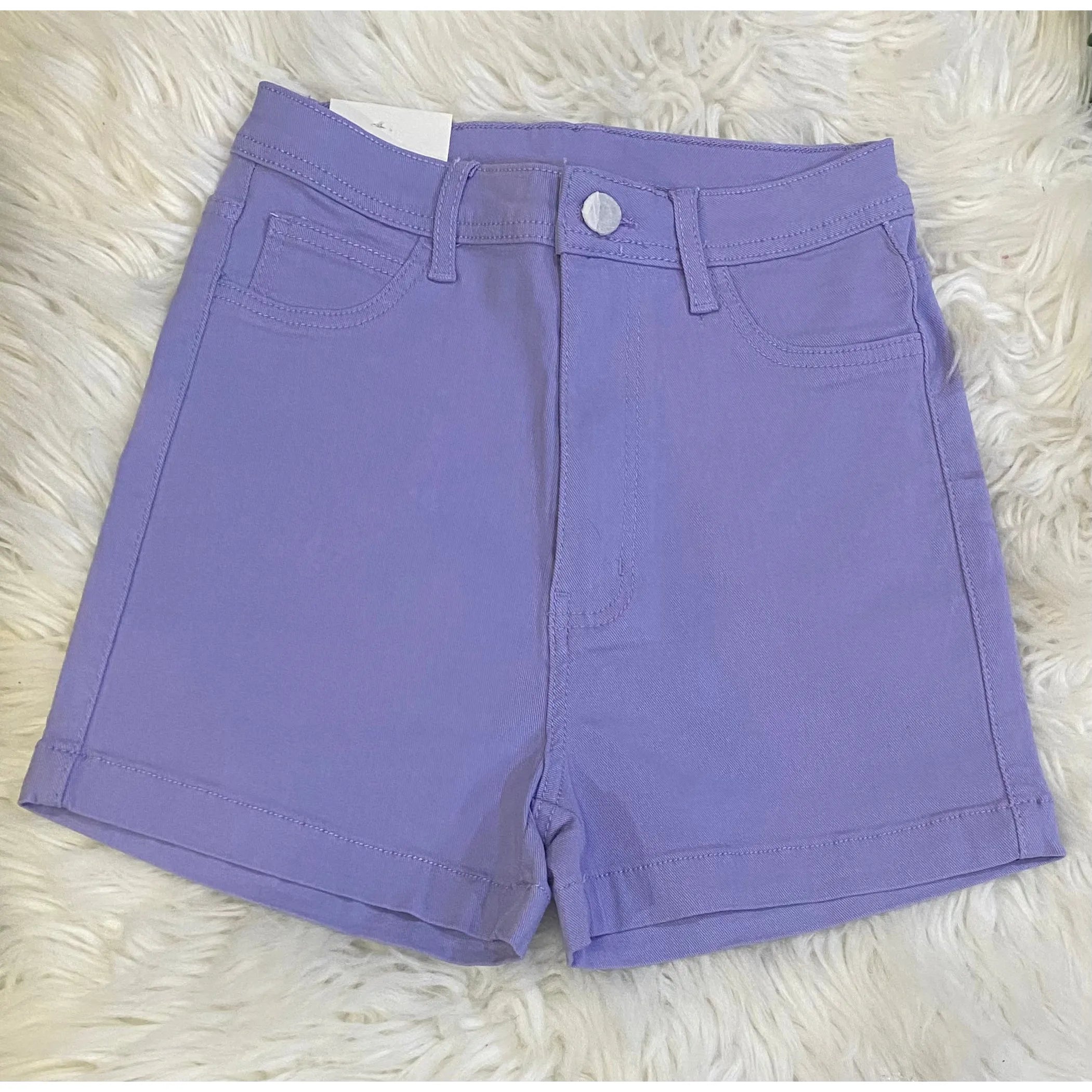 High Waisted Lavender Denim Shorts - Rhinestone Gal