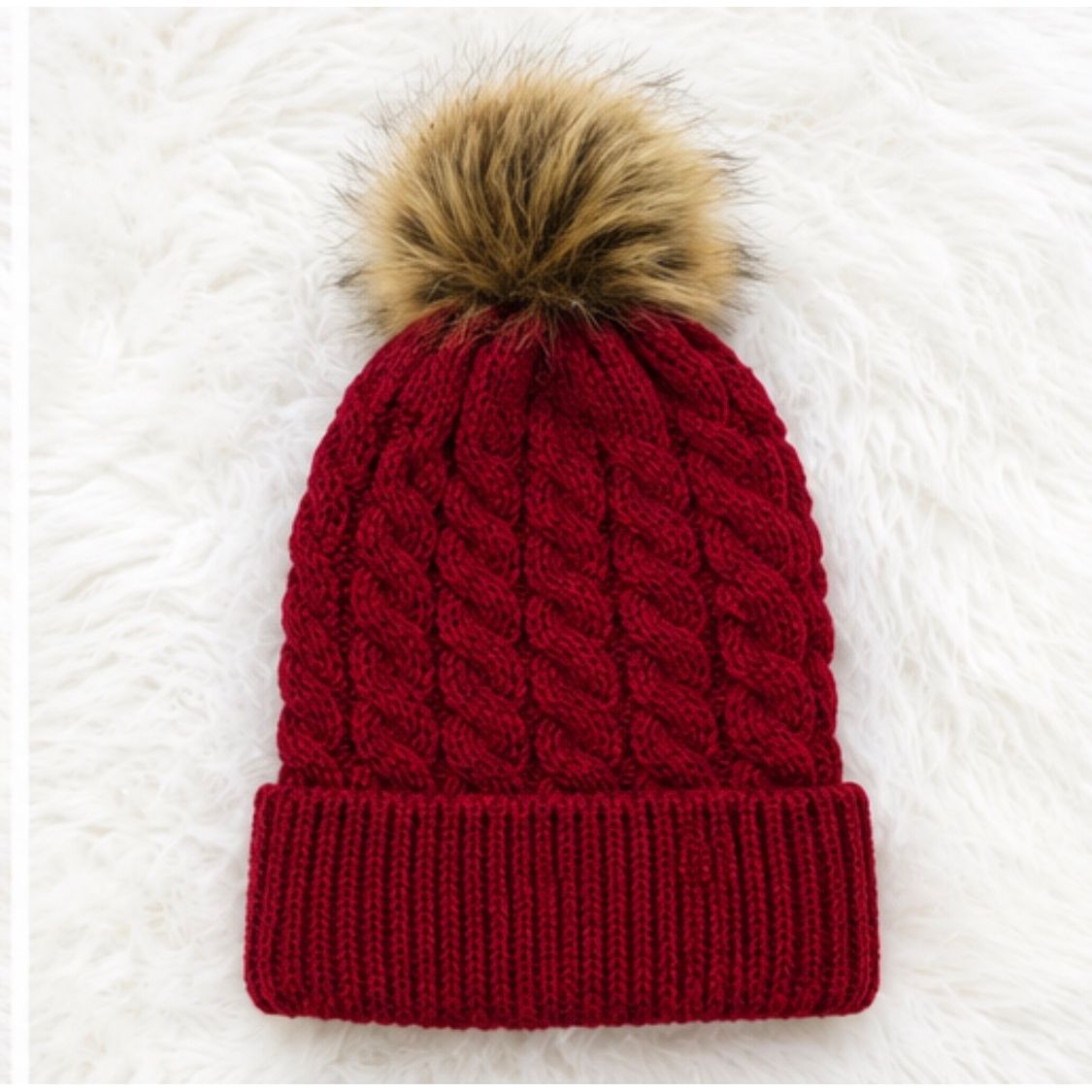 Kid's Knit Beanie with Fur Pom Pom