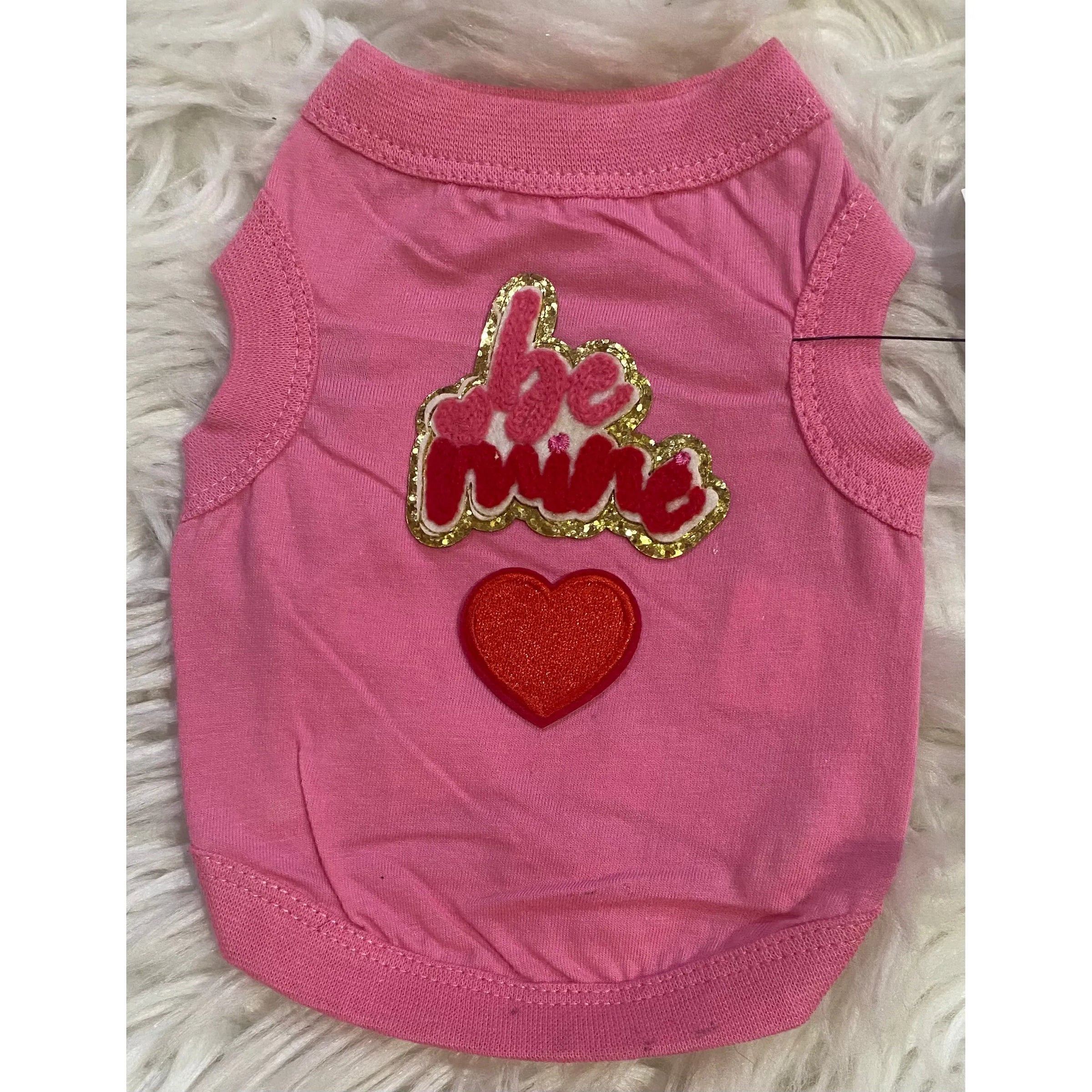 Valentine’s Pink Dog Tank – Patch & Rhinestone Flaming Rose Design