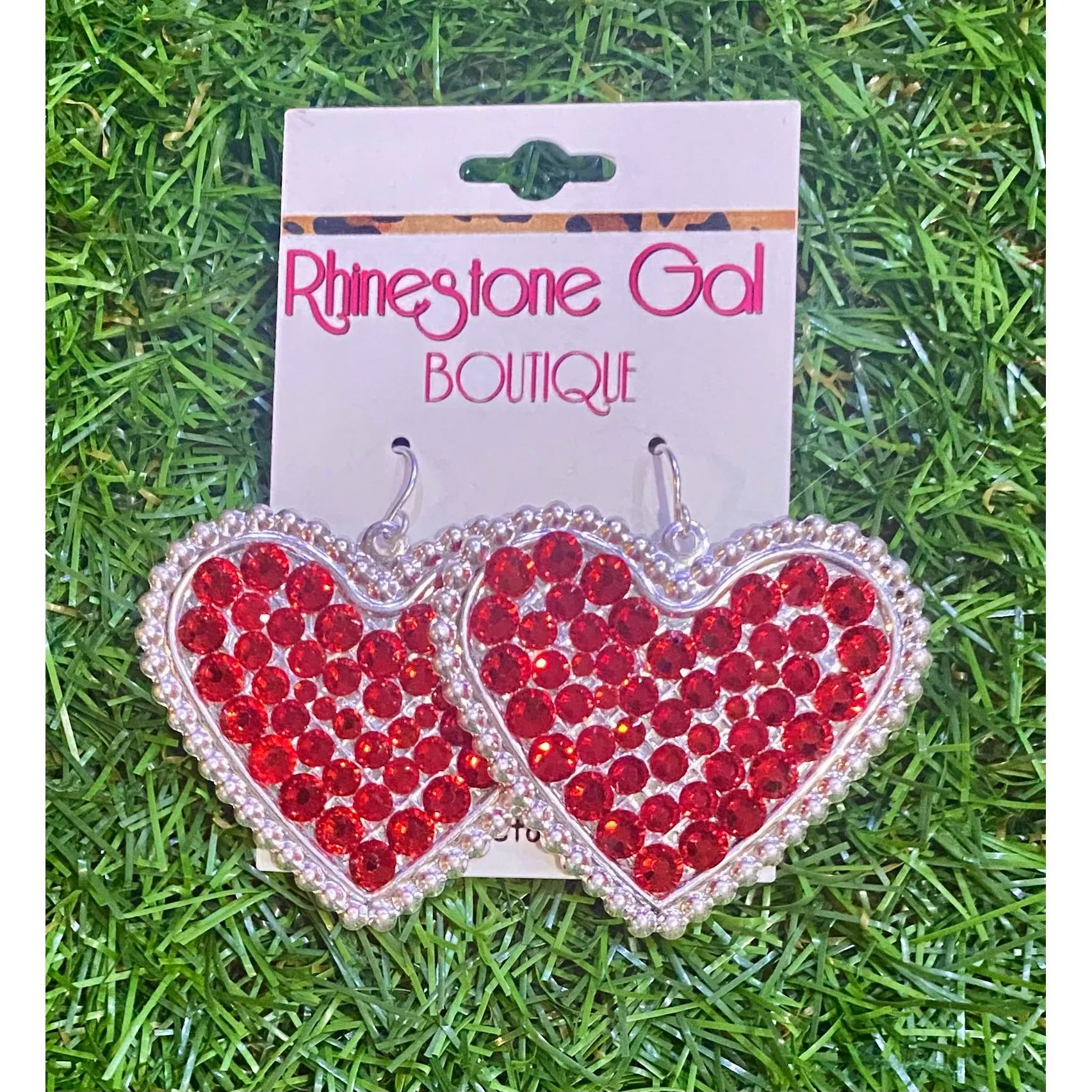 Red Rhinestone Heart Dangle Earrings