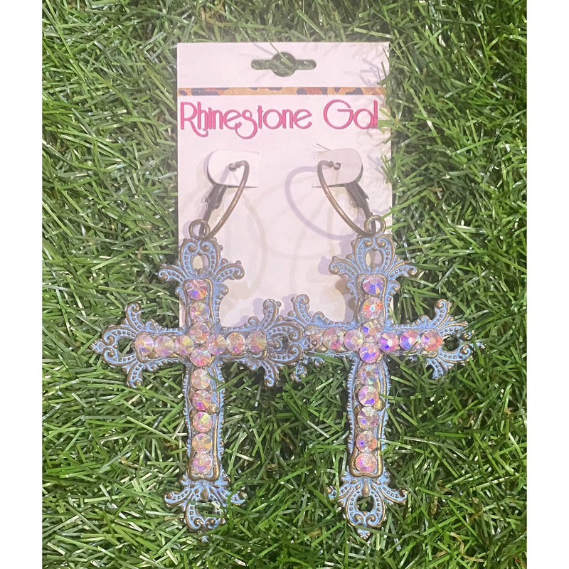 Iridescent Crystal Cross Earrings