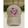 Khaki Distressed Ponytail Truckers Cap with Rhinestone A & M Patch