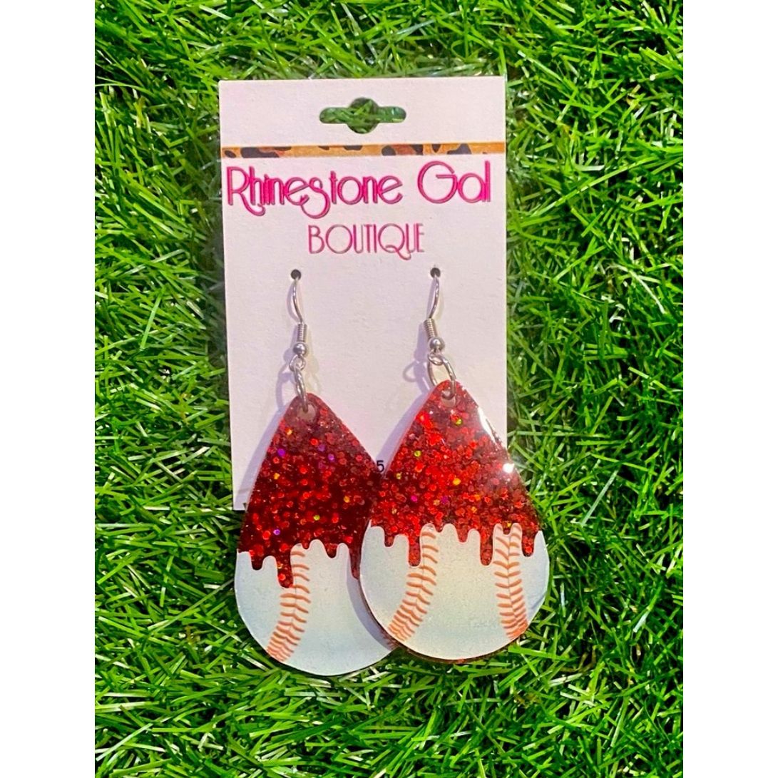 Sparkling Red Baseball Acrylic Earrings