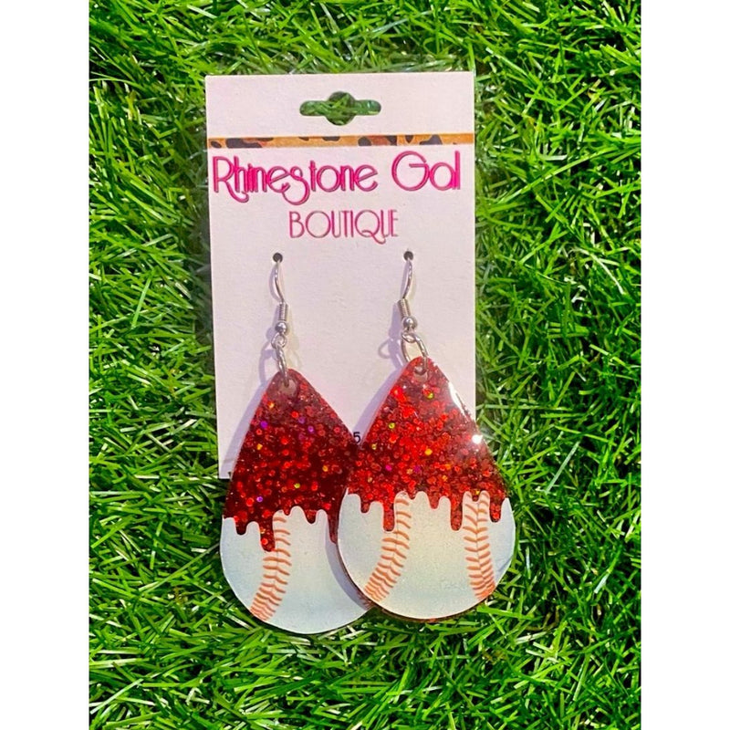 Sparkling Red Baseball Acrylic Earrings