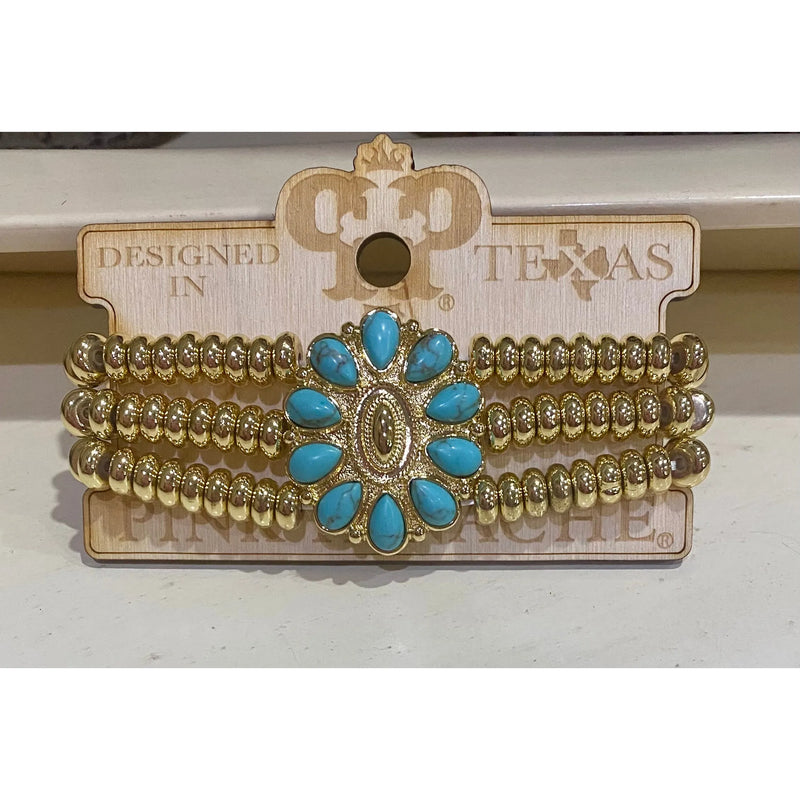 Pink Panache Turquoise Concho Stretch Bracelet – 18K Gold Dipped