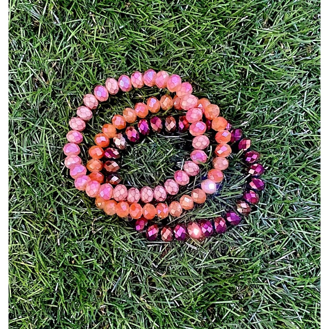 3-Piece Peach & Metallic Crystal Stretch Bracelet Set – 8MM