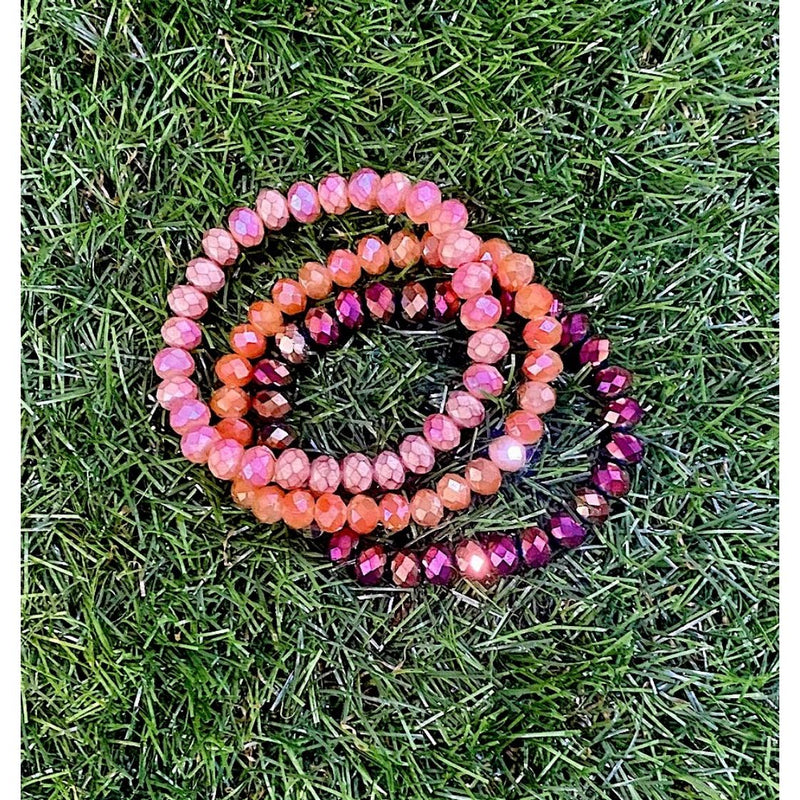3-Piece Peach & Metallic Crystal Stretch Bracelet Set – 8MM