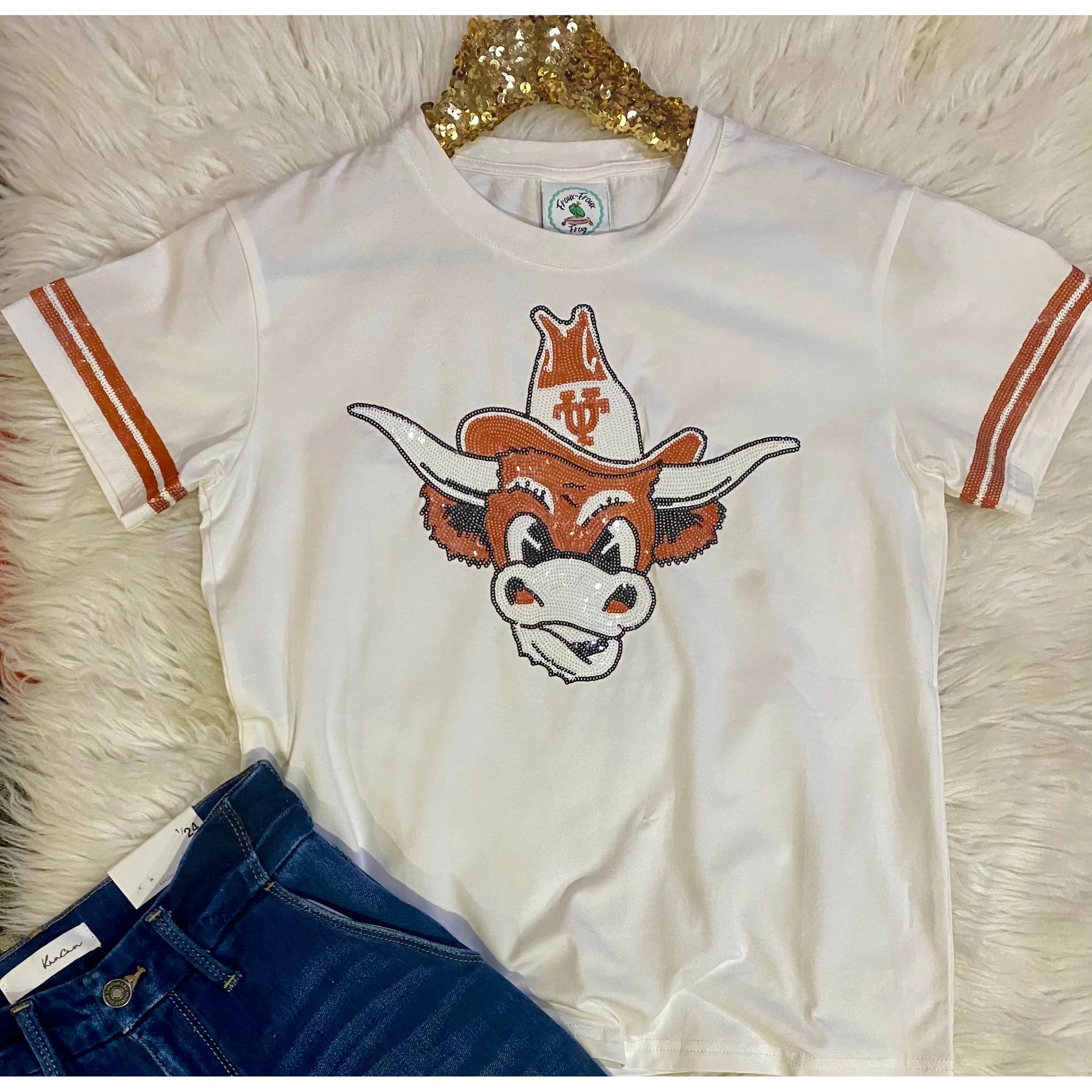 Retro Sequin UT Longhorn White Top