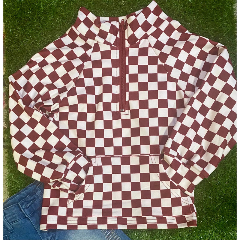 Girl's Mini Pep Rally Pullover – Maroon Checkered