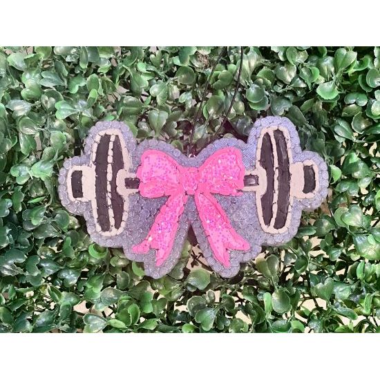 Pink Bow Barbell Freshie – Girly Gym Car Air Freshener | Fitness Gift