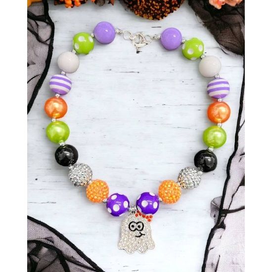 Girl's Multi-Color Bubble Necklace with Ghost Pendant – 18"