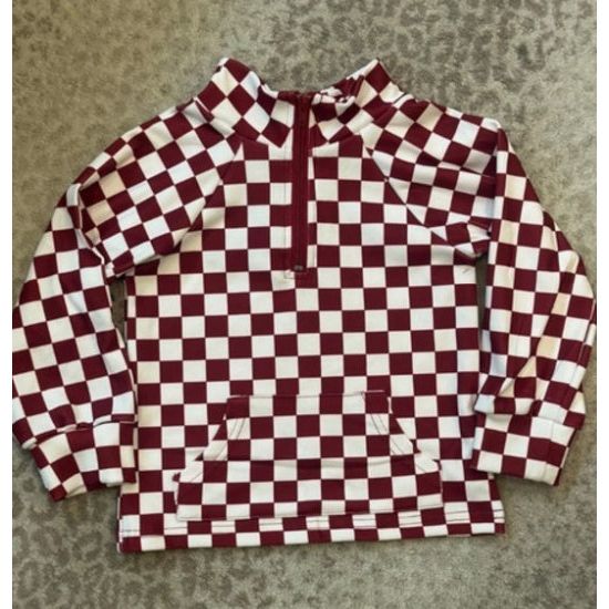 Girl's Maroon Checkered Pullover