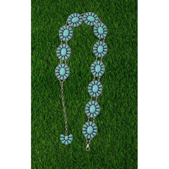 Girls Western Aqua Concho Belt – 37”