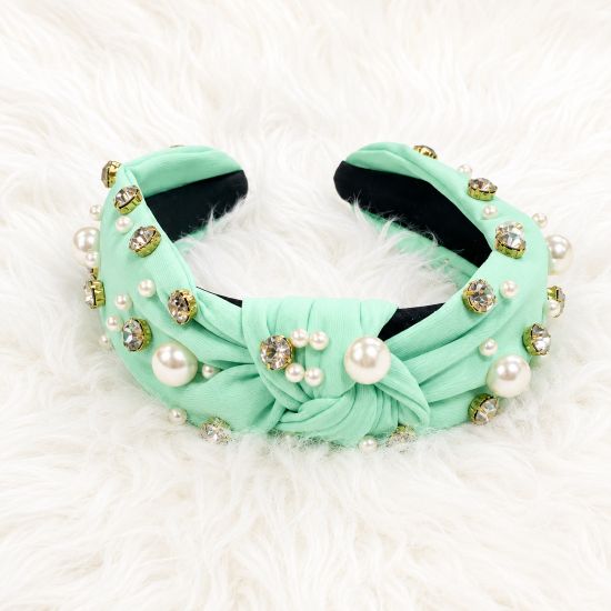 Girls Mint Rhinestone & Pearl Knot Headband