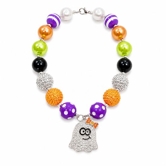 Girl's Multi-Color Bubble Necklace with Ghost Pendant – 18"