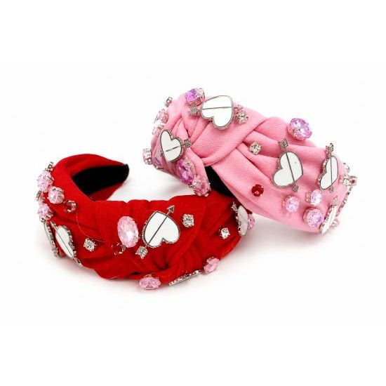 Girls Valentine Heart Rhinestone Headband – Pink & Red Sparkle Hair Accessory