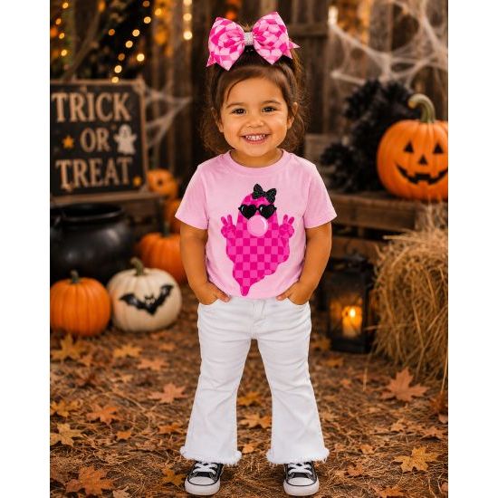 Girls Pink Girly Ghost Halloween Tee