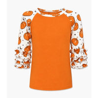 Girls Pumpkin Ruffle Sleeve Top