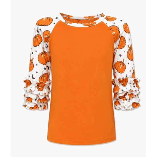 Girls Pumpkin Ruffle Sleeve Top