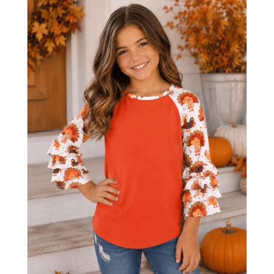 Girls Turkey Ruffle Sleeve Top
