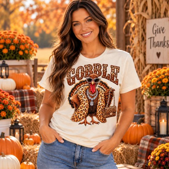 Gobble Glam Rhinestone Turkey Tee
