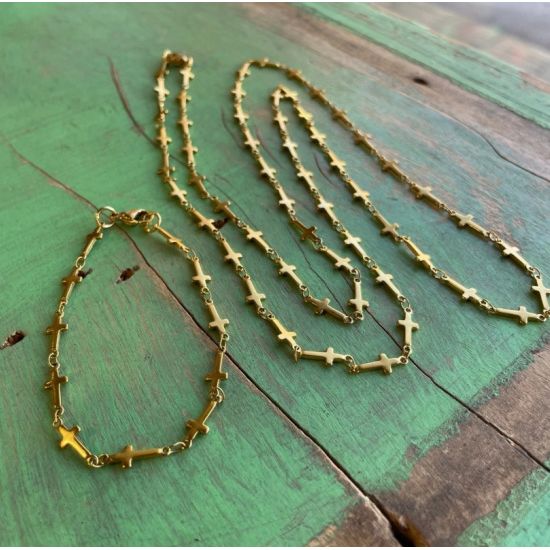 Gold Tiny Cross Stainless Steel Necklace