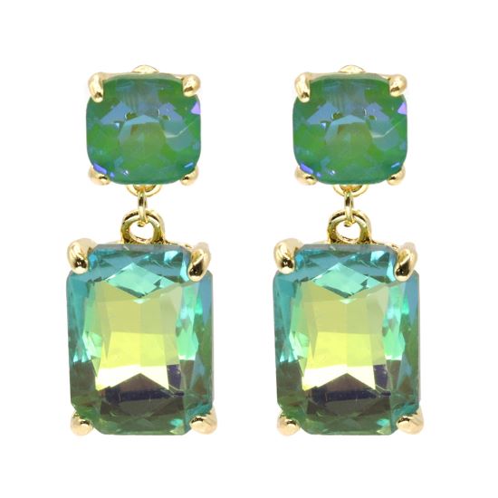 Turquoise AB Double Rectangle Stone Earrings