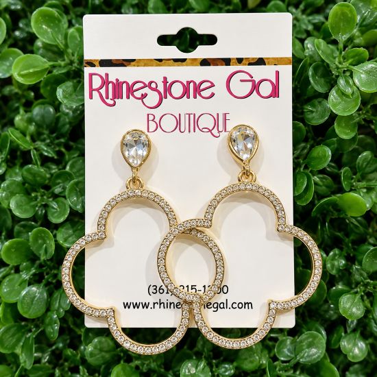 Gold Jeweled Quatrefoil Dangle Earrings