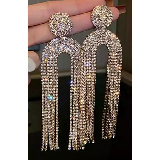 Golden Glam Rhinestone Fringe Earrings