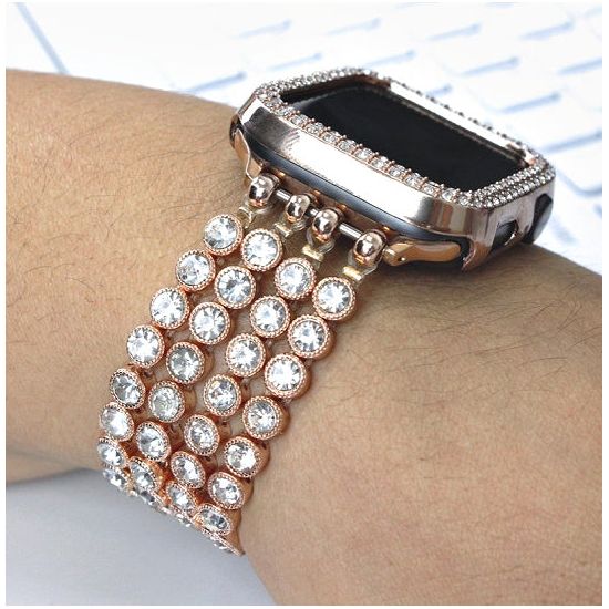 Crystal Diamond Bling Cz Silver Stretch Elastic Apple Watch