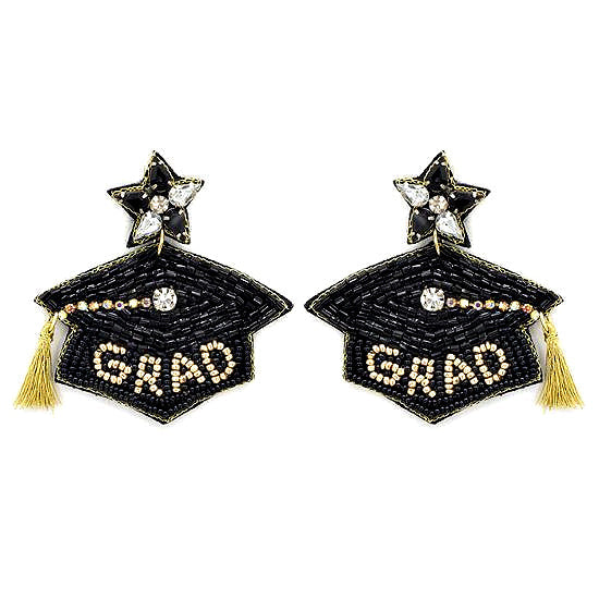 Graduation Cap Seed Bead Earrings