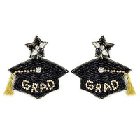 Graduation Cap Seed Bead Earrings - Rhinestone Gal