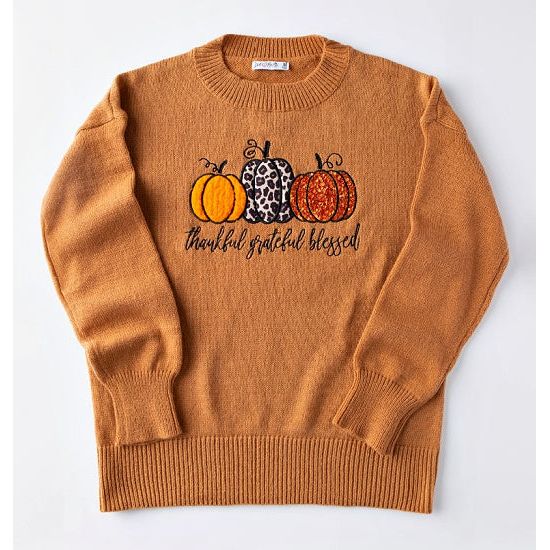 Grateful Thankful Blessed Embellished Sweater