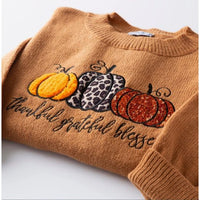 Grateful Thankful Blessed Embellished Sweater