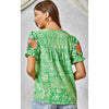 Green Printed Top with Embroidered Details