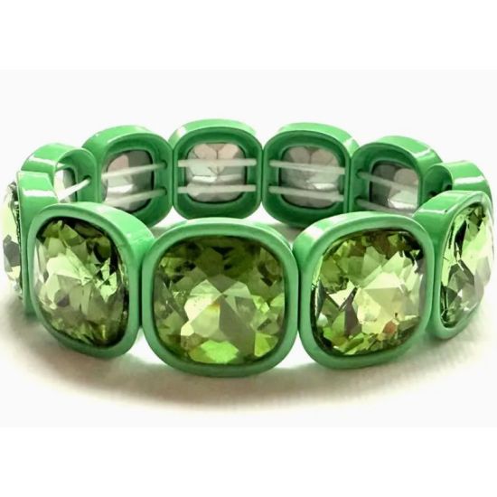 Square Crystal Gemstone Stretch Bracelet – Colorful Sparkly Statement Jewelry