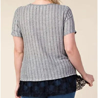 Gray Plus Top with Print and Black Lace Bottom