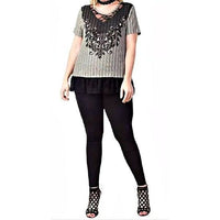 Soft Gray Ribbed Knit Plus Embellished Top