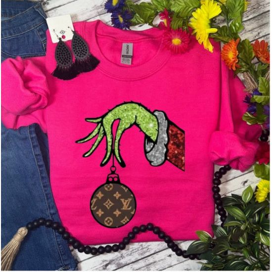 Grinch Hand with Designer Ornament Sweatshirt