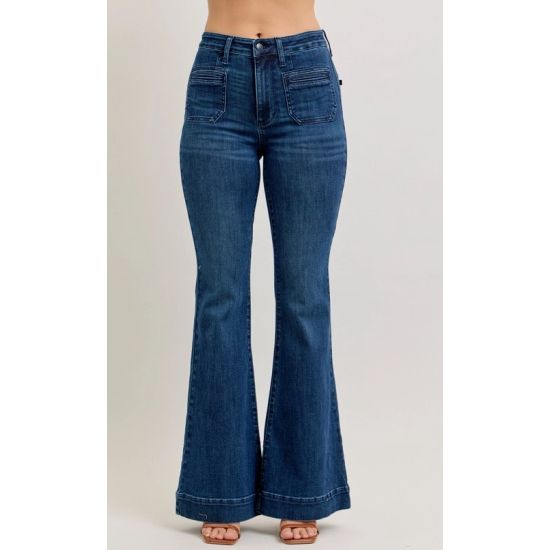 Judy Blue High Rise Flare Jeans with Vintage Pockets