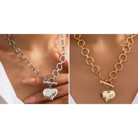 Hammered Heart Toggle Chain Necklace – Gold or Silver