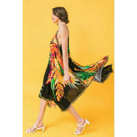 Tropical Print Hanky Hem Midi Dress