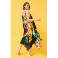 Tropical Print Hanky Hem Midi Dress