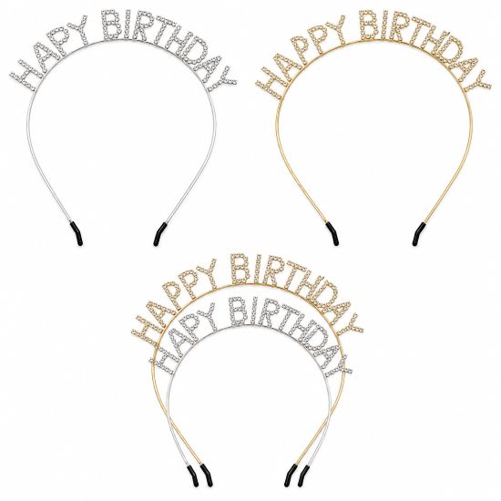 Happy Birthday Crystal Rhinestone Headband – Silver & Gold