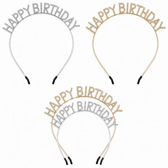 Happy Birthday Crystal Rhinestone Headband – Silver & Gold