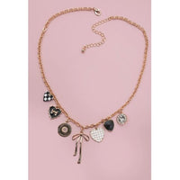 Gold Multi Charm Heart & Bow Necklace