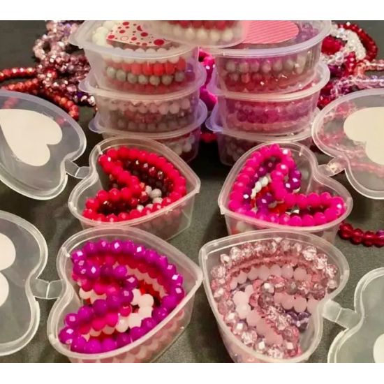 Heart Box Beaded Bracelet Set – 4 Stretch Bracelets | Valentine Gift